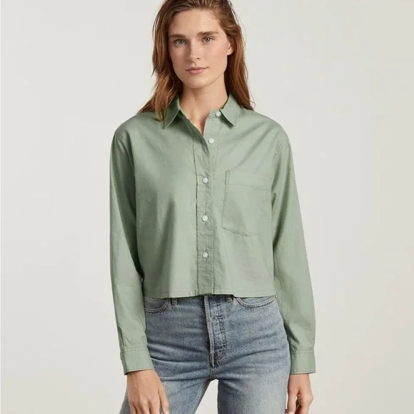 New Everlane The Silky Cotton Way Short Shirt in Laurel Green Size Medium - Picture 1 of 13